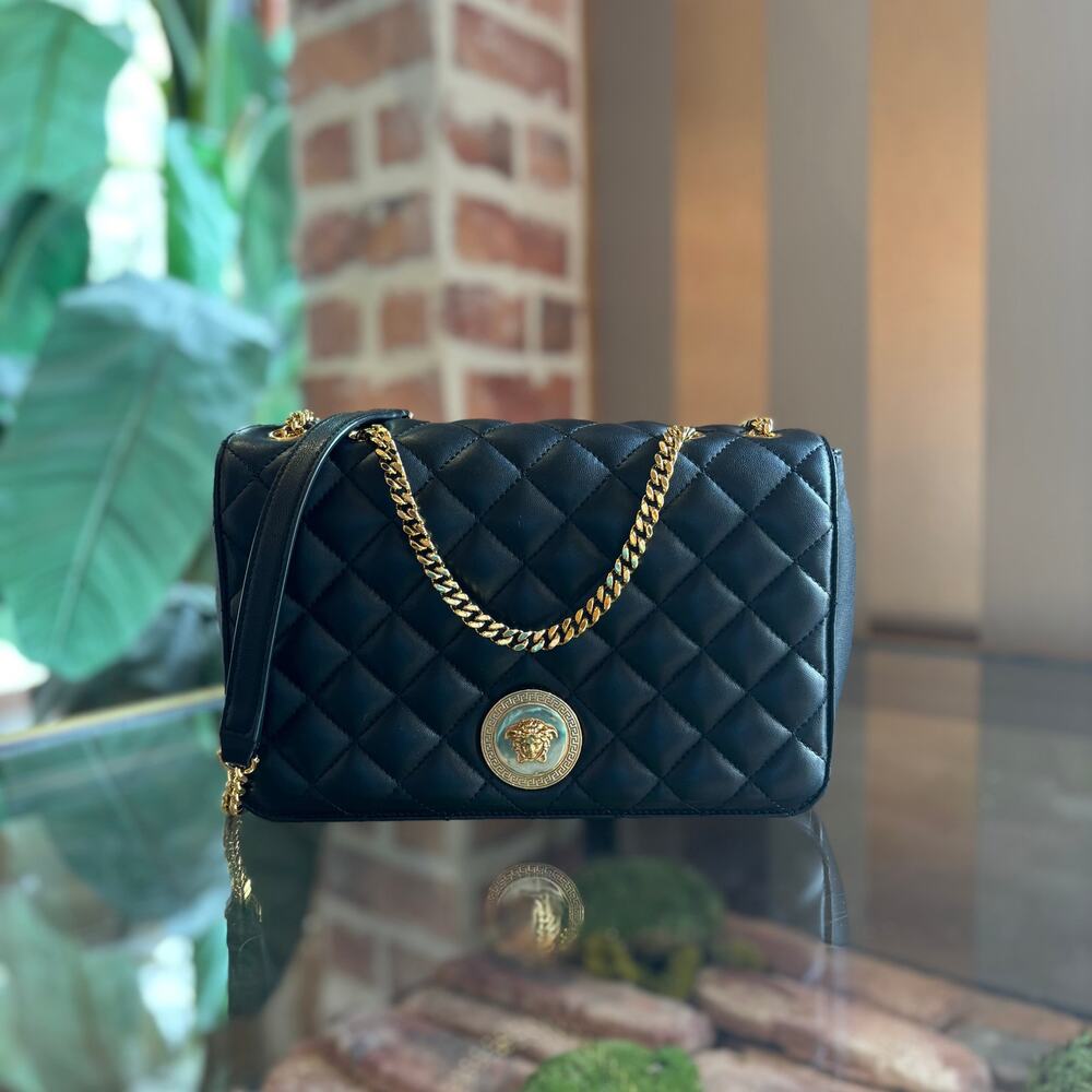 VERSACE Black Quilted Medusa Flap Bag